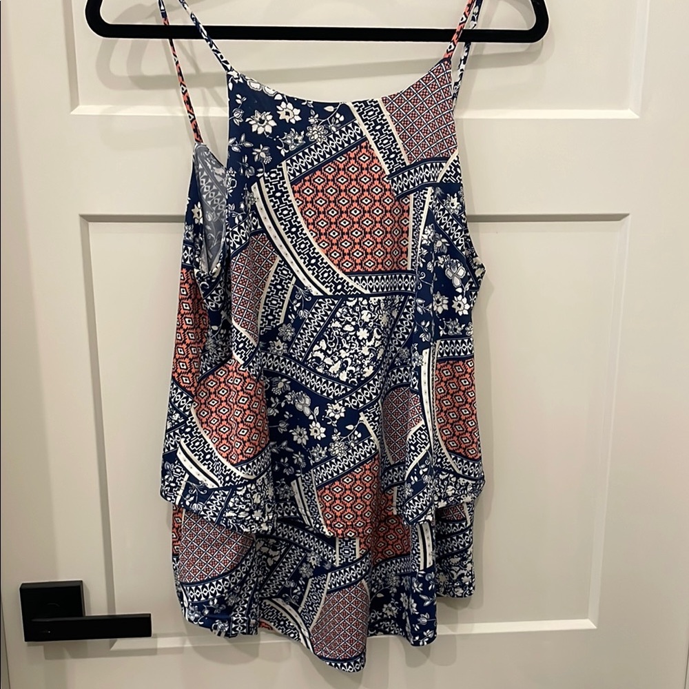 Patterned Blue and Coral Women's Top